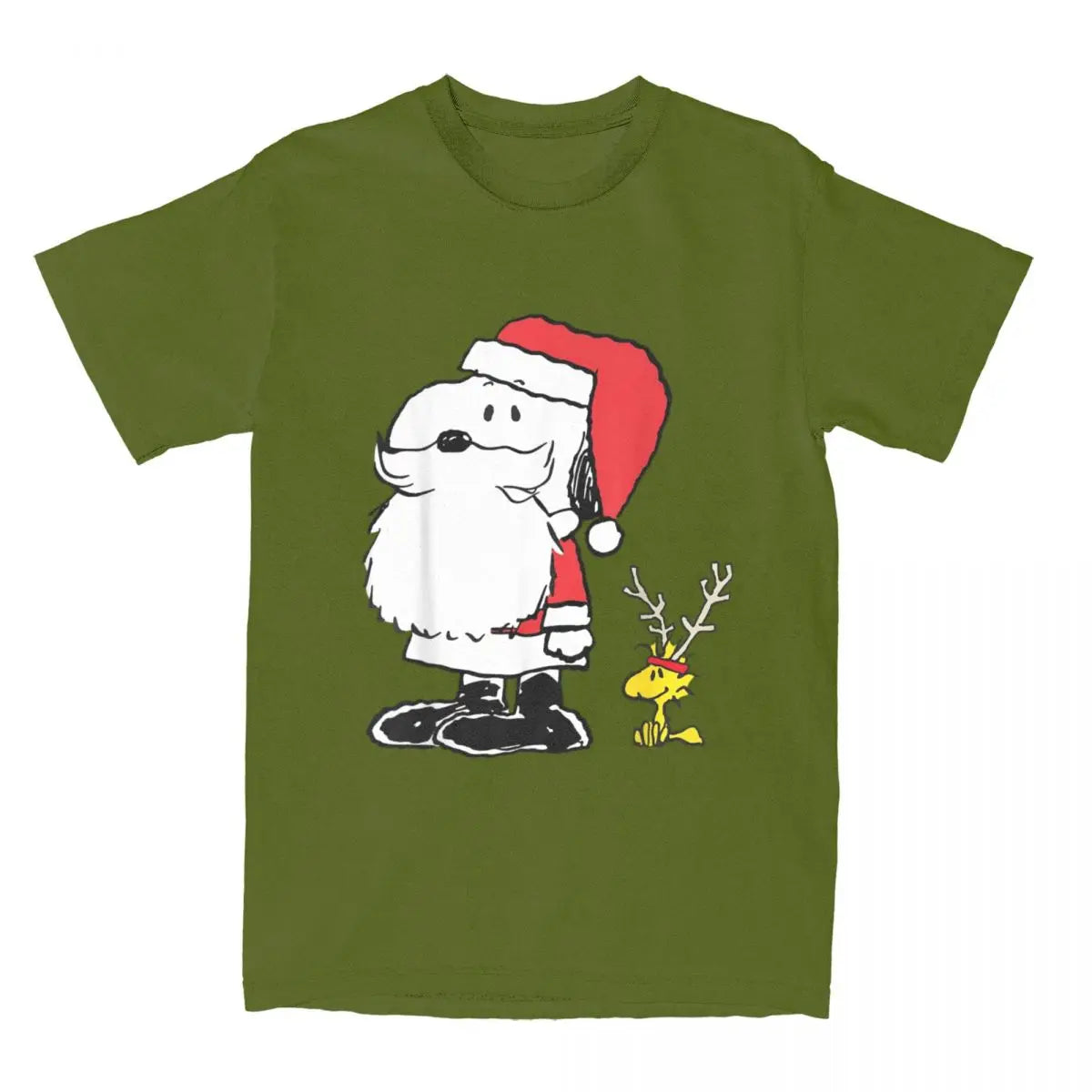 Peanuts Holiday Santa Snoopy and Reindeer Woodstock T-shirt