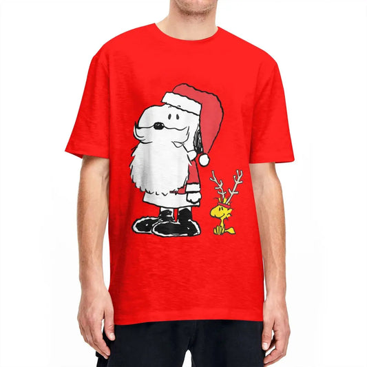 Peanuts Holiday Santa Snoopy and Reindeer Woodstock T-shirt
