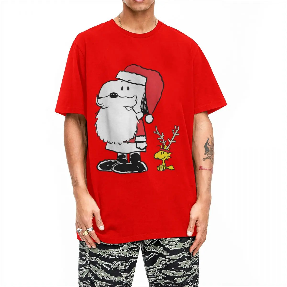 Peanuts Holiday Santa Snoopy and Reindeer Woodstock T-shirt